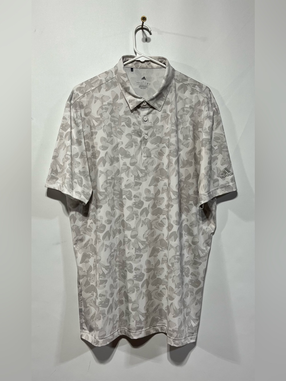 Adidas‎ Men’s White & Light Gray Floral-Print Polo Size Large